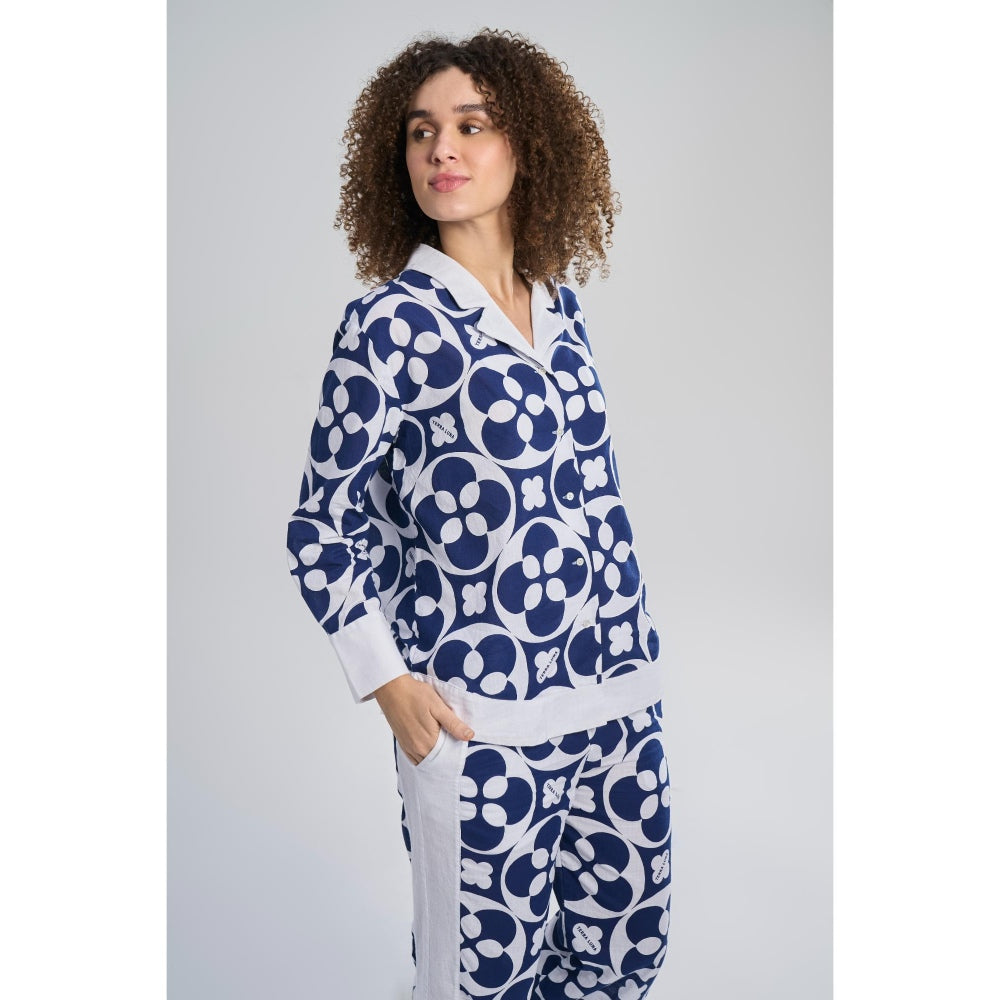 TERRA LUNA Women's Blue Java 100% Cotton Full Sleeve Shirt