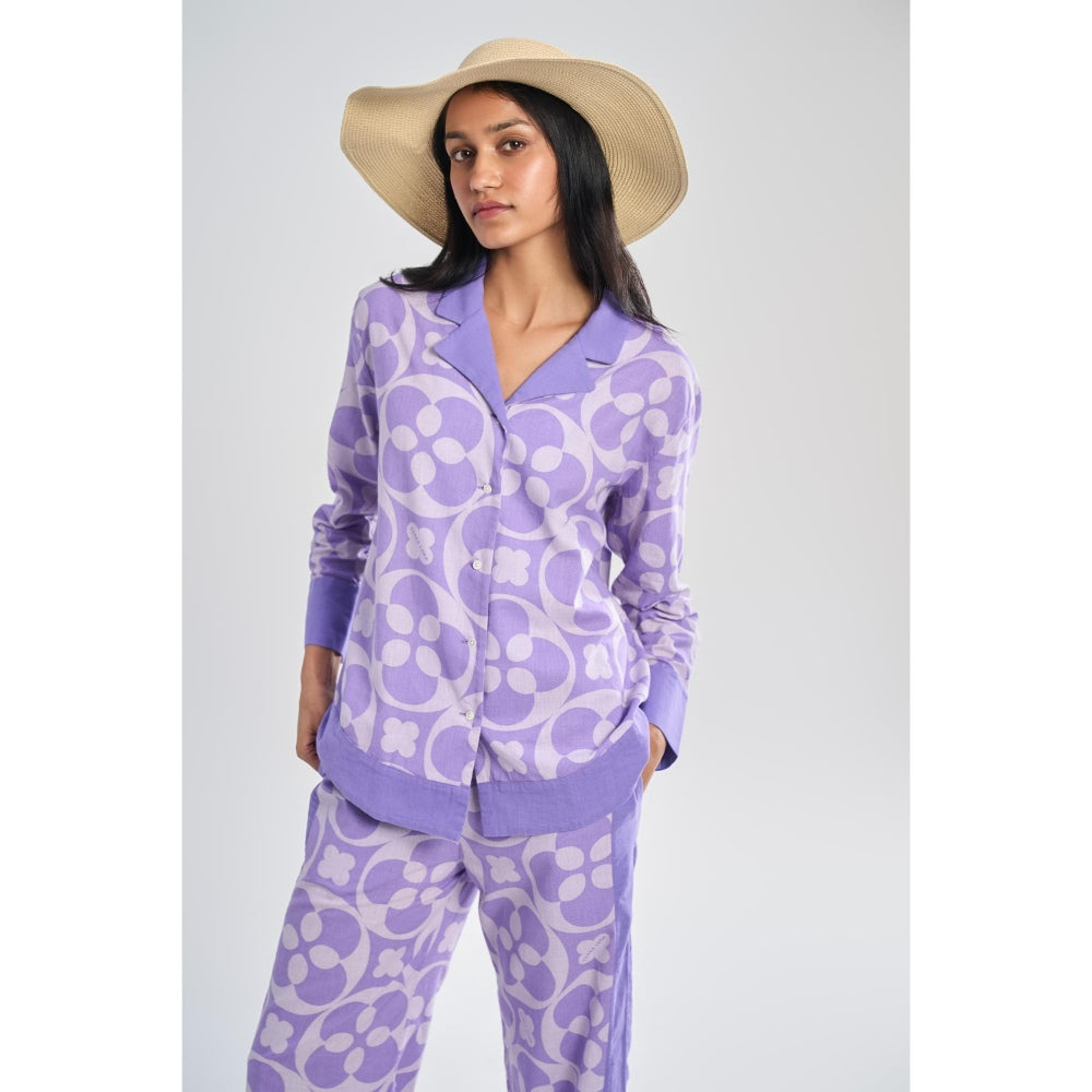 TERRA LUNA Women's Lavender Java 100% Cotton Full Sleeve Shirt