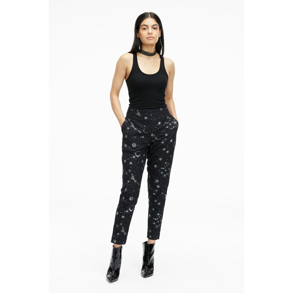 TERRA LUNA Black Printed Doda Pant