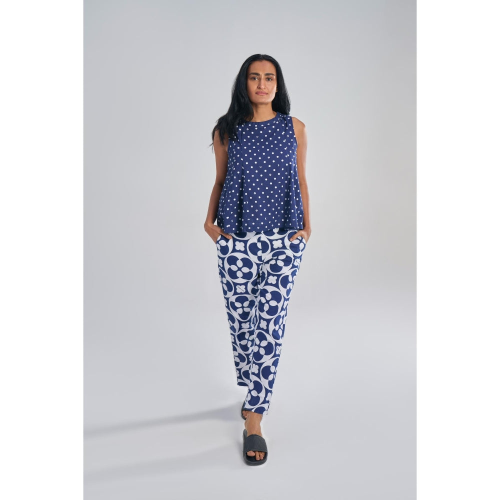 TERRA LUNA Blue Printed Doda Pant