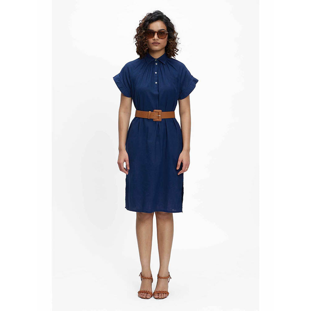 TERRA LUNA Leela Navy Blue Solid Dress