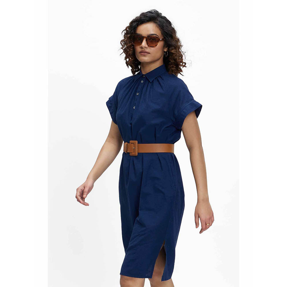 TERRA LUNA Leela Navy Blue Solid Dress