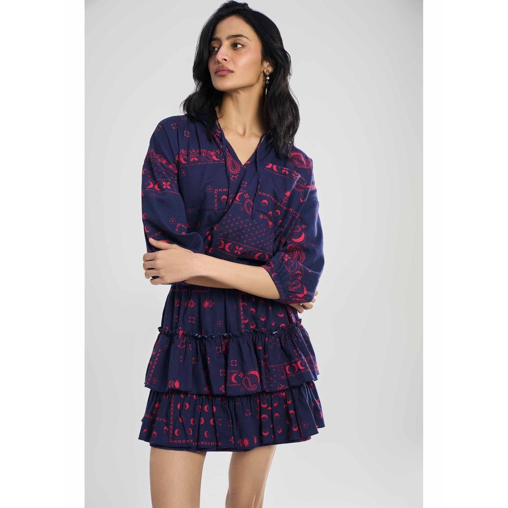 TERRA LUNA Belle Navy Blue Printed Dress