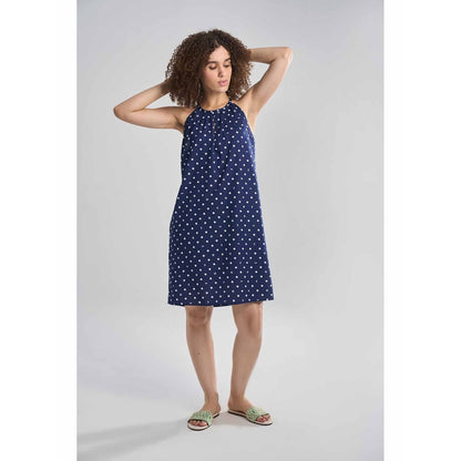 TERRA LUNA Saba Navy Blue Polka Dots Dress