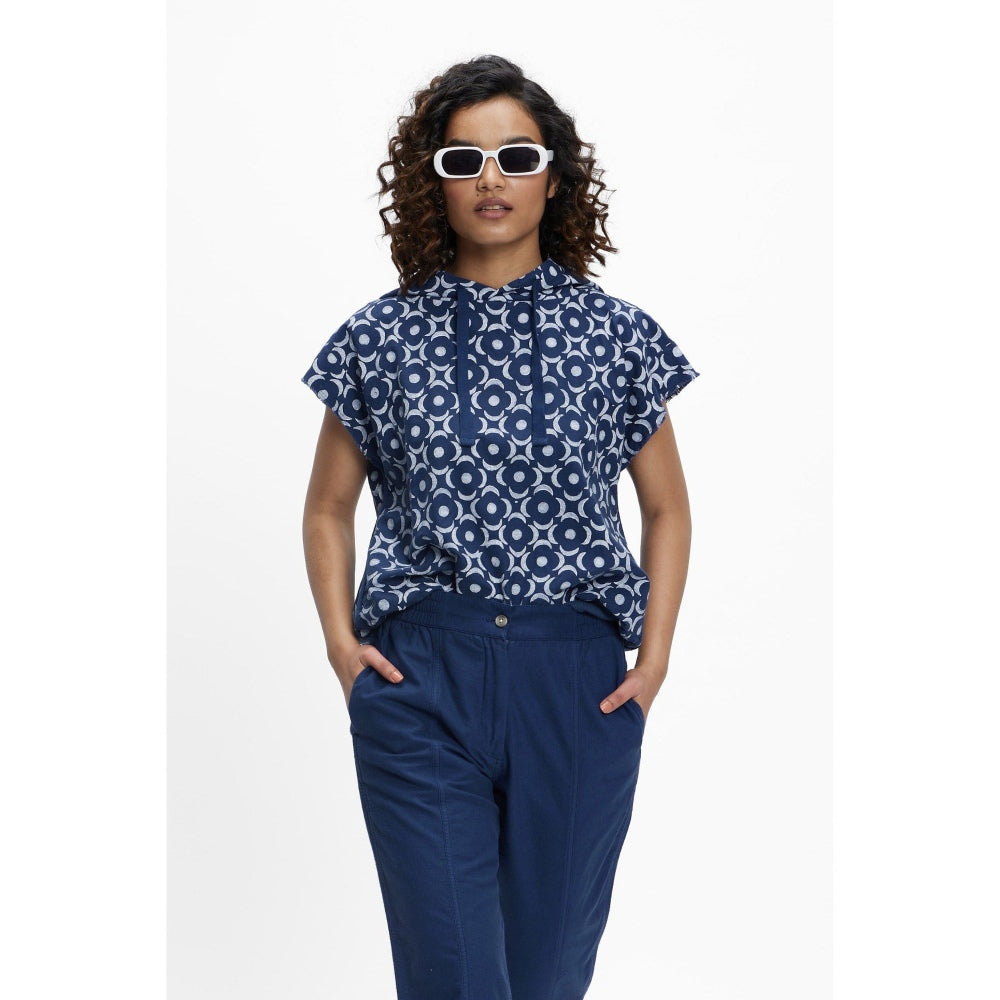 TERRA LUNA Sadet Blue Printed Hoodie