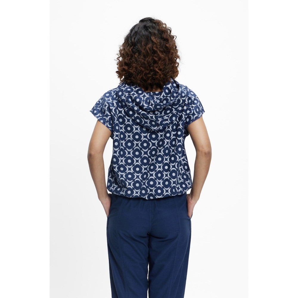 TERRA LUNA Sadet Blue Printed Hoodie