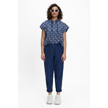 TERRA LUNA Sadet Blue Printed Hoodie
