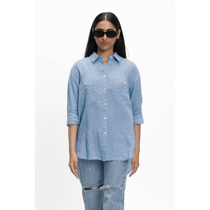 TERRA LUNA Panoi Blue Solid Shirt