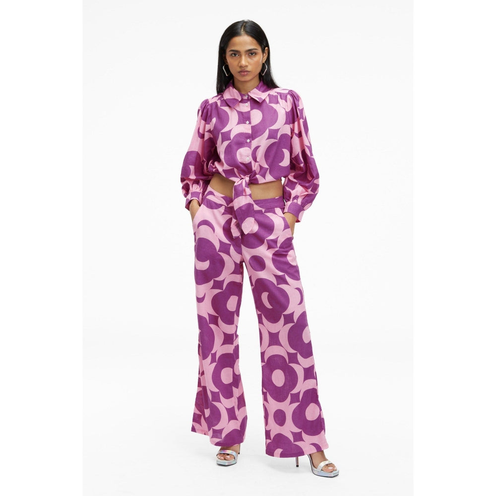TERRA LUNA Nitsa Purple Printed Shirt