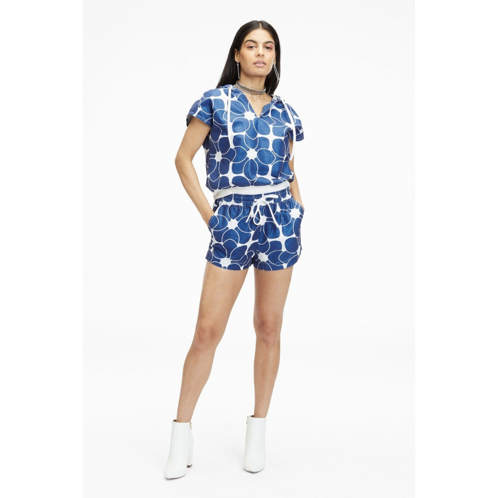 TERRA LUNA Riobo Blue Printed Hoodie