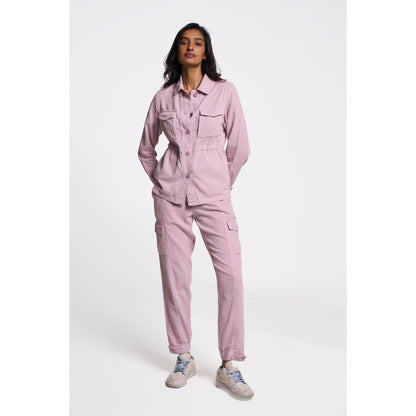 TERRA LUNA Women's Pink Solid Collar Neck Shacket