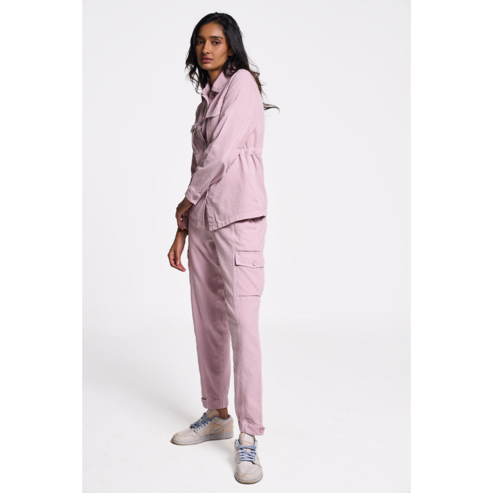 TERRA LUNA Women's Pink Solid Collar Neck Shacket