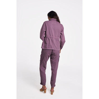 TERRA LUNA Women's Purple Solid Collar Neck Shacket