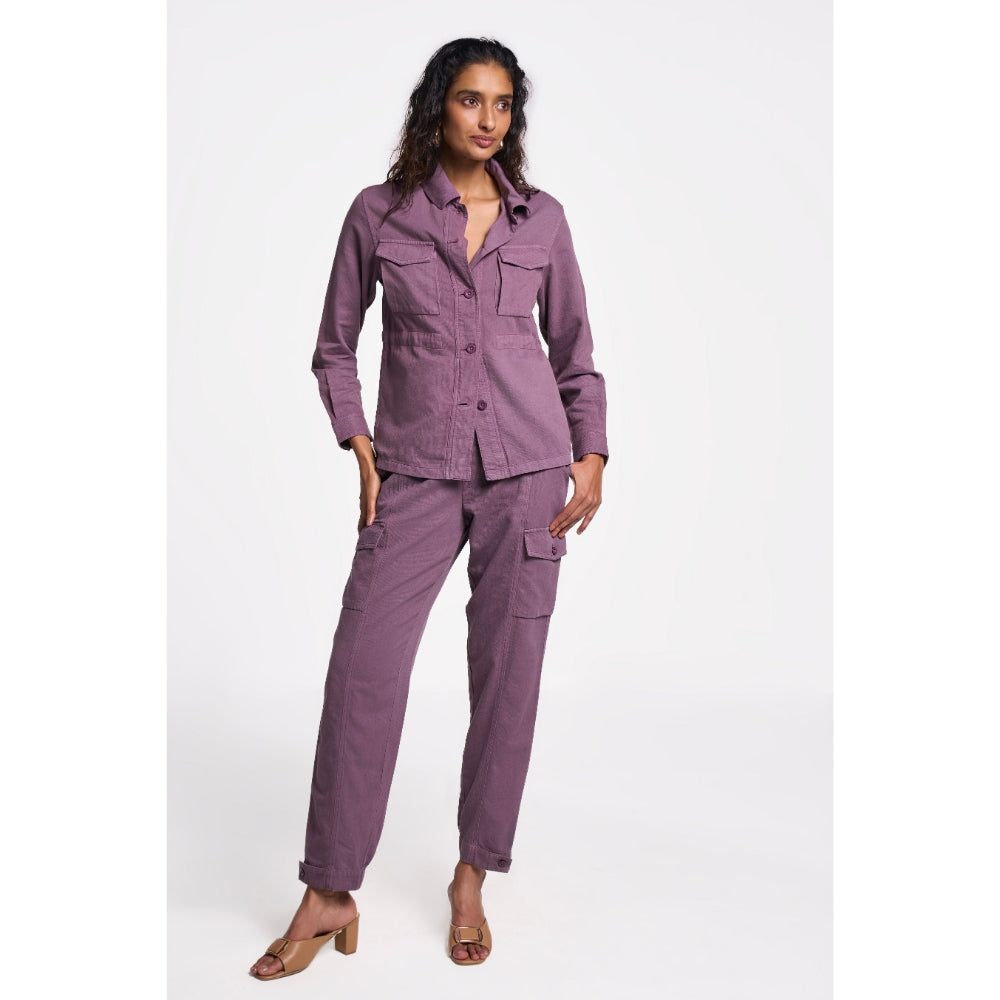 TERRA LUNA Women's Purple Solid Collar Neck Shacket