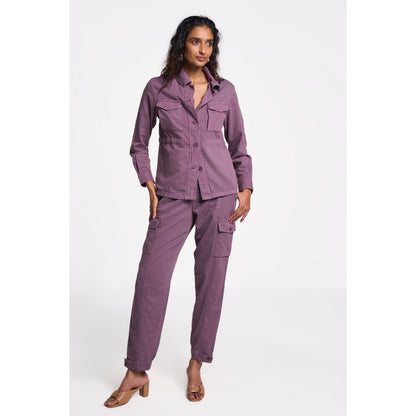 TERRA LUNA Women's Purple Solid Collar Neck Shacket