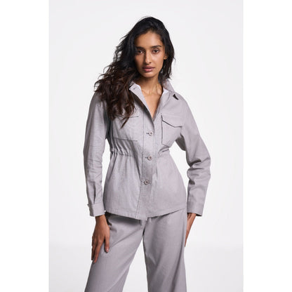 TERRA LUNA Women's Grey Solid Collar Neck Shacket