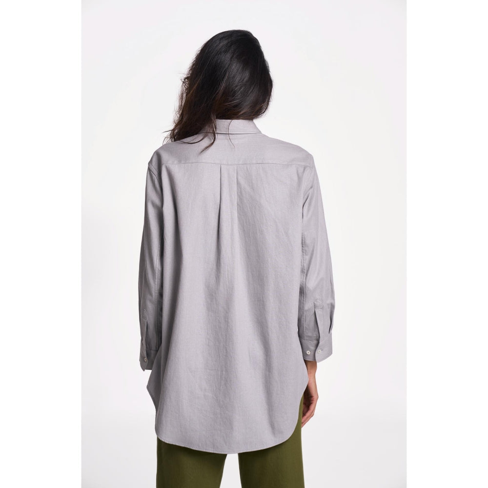 TERRA LUNA Leda Grey Solid Collar Neck Shirt