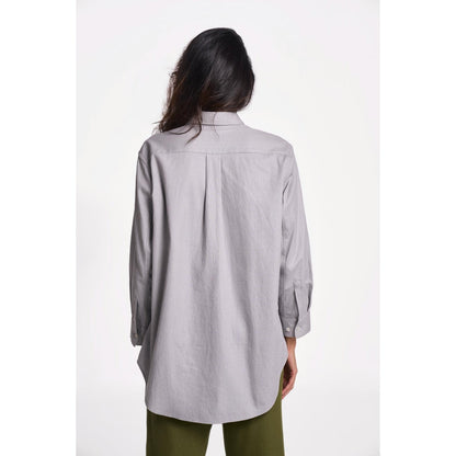 TERRA LUNA Leda Grey Solid Collar Neck Shirt