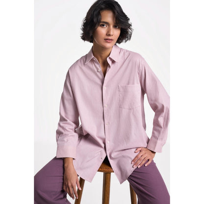 TERRA LUNA Leda Pink Solid Collar Neck Shirt