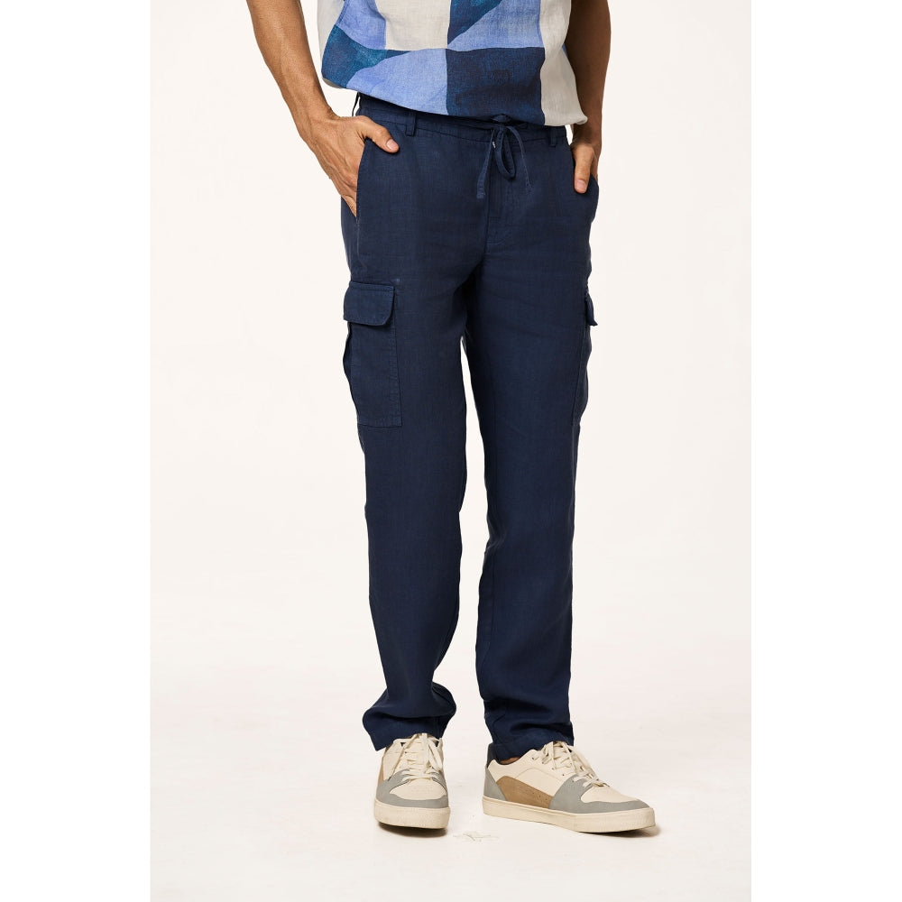 TERRA LUNA Navy Blue Solid Straight Fit Trouser