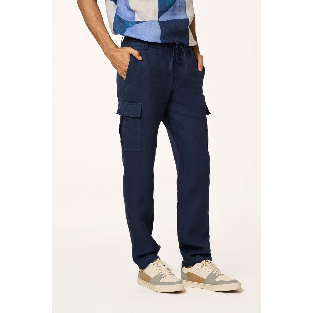 TERRA LUNA Navy Blue Solid Straight Fit Trouser