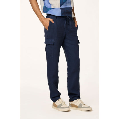 TERRA LUNA Navy Blue Solid Straight Fit Trouser