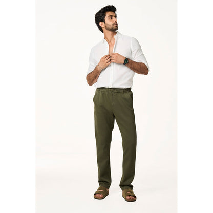 TERRA LUNA Green Solid Relaxed Fit Trouser