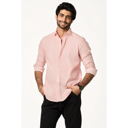 TERRA LUNA Men Sola Pink Solid Collar Neck Khadi Shirt