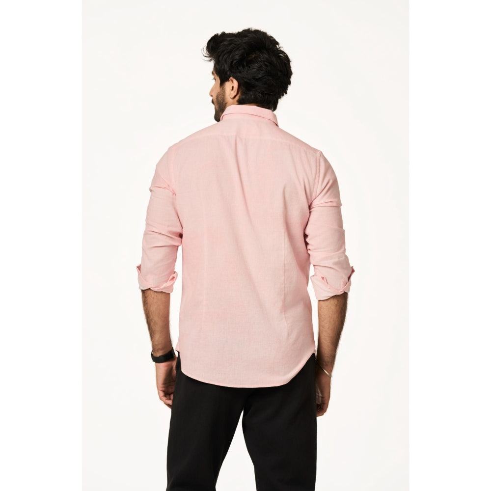 TERRA LUNA Men Sola Pink Solid Collar Neck Khadi Shirt