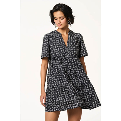 TERRA LUNA Women Bree Black and White Monogram Dress