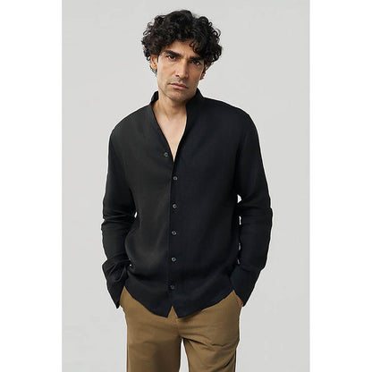 TERRA LUNA Black Hunt Linen Casual Shirt