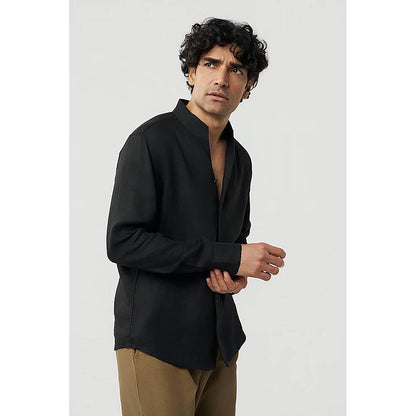 TERRA LUNA Black Hunt Linen Casual Shirt