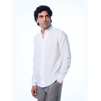 TERRA LUNA White Mason Ls Khadi Casual Shirt