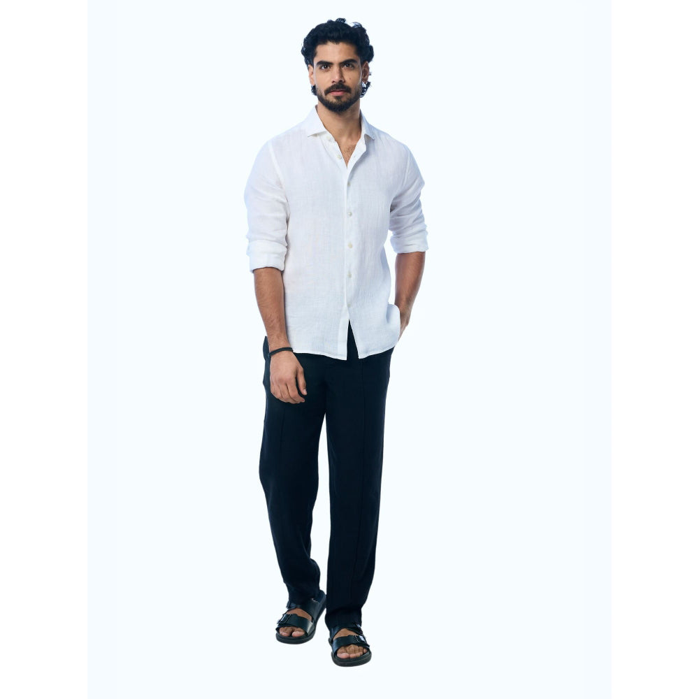 TERRA LUNA White Fabio Ls Linen Casual Shirt