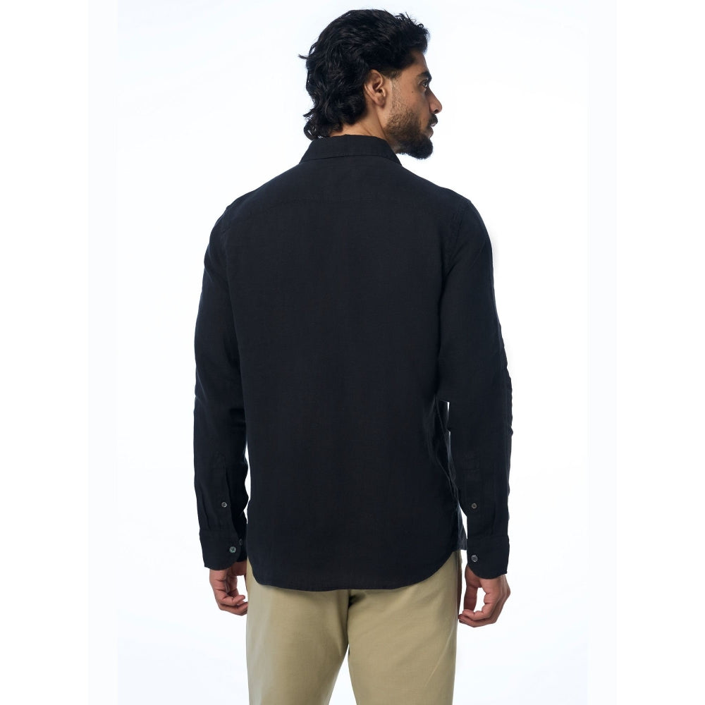 TERRA LUNA Black Fabio Ls Linen Casual Shirt