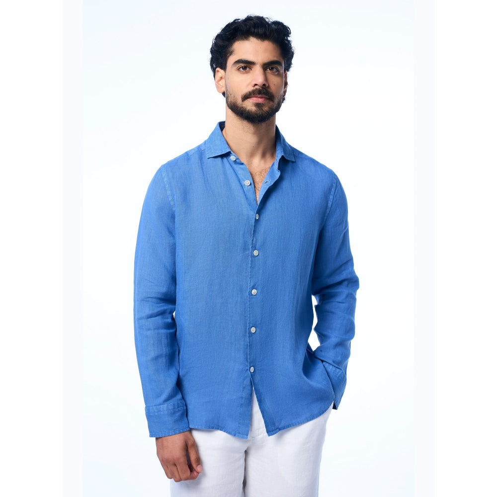 TERRA LUNA Blue Fabio Ls Linen Casual Shirt