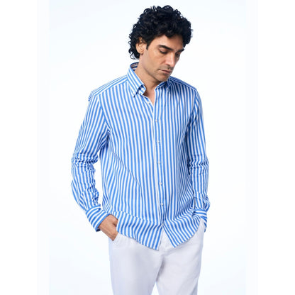TERRA LUNA Blue Danny Ls Khadi Casual Shirt