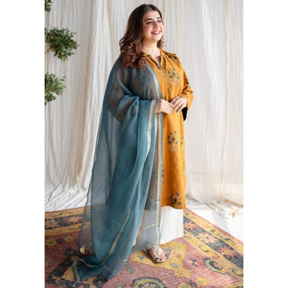 The Indian Ethnic Co. Blue Kota Doria Cotton Dupatta
