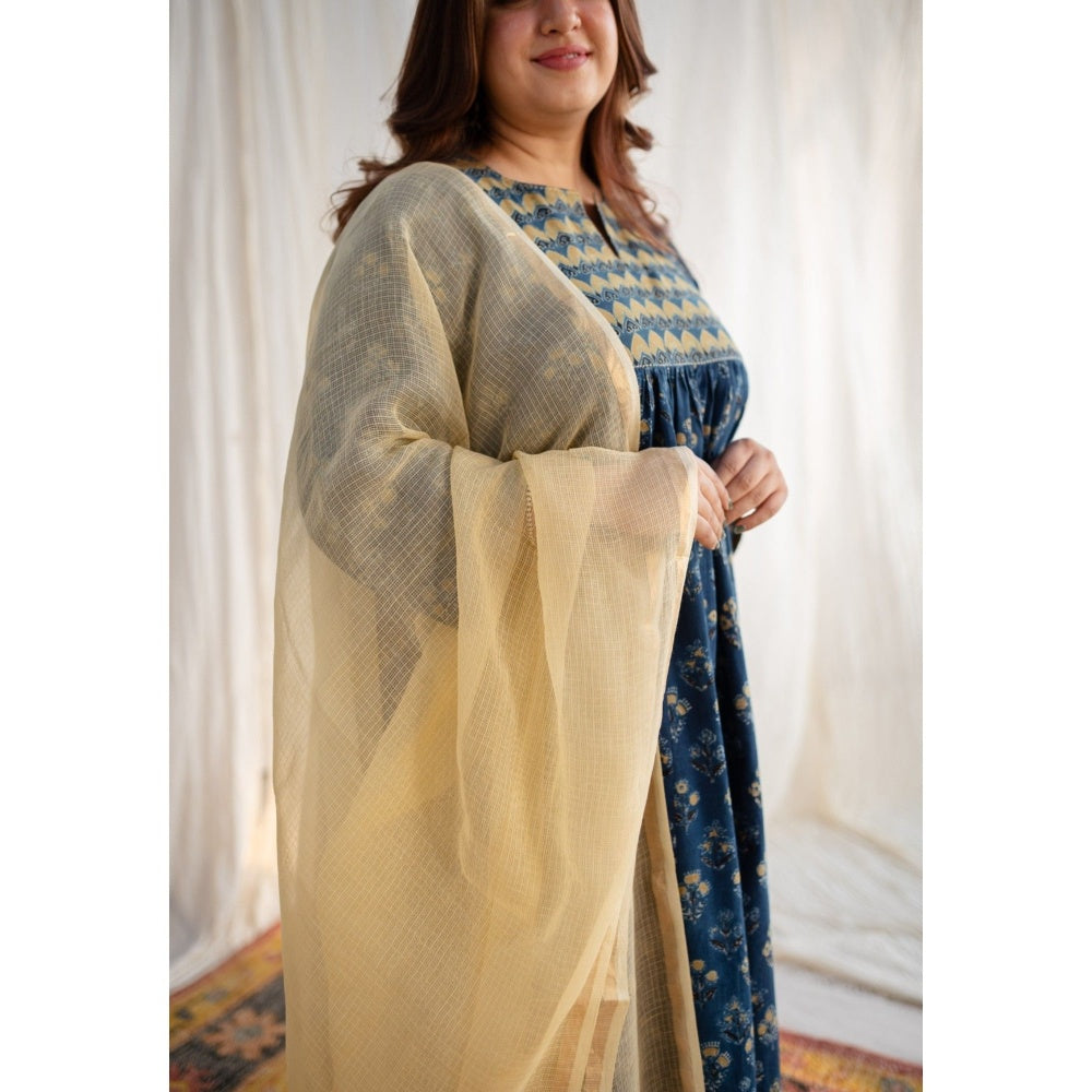The Indian Ethnic Co. Yellow Kota Doria Cotton Dupatta