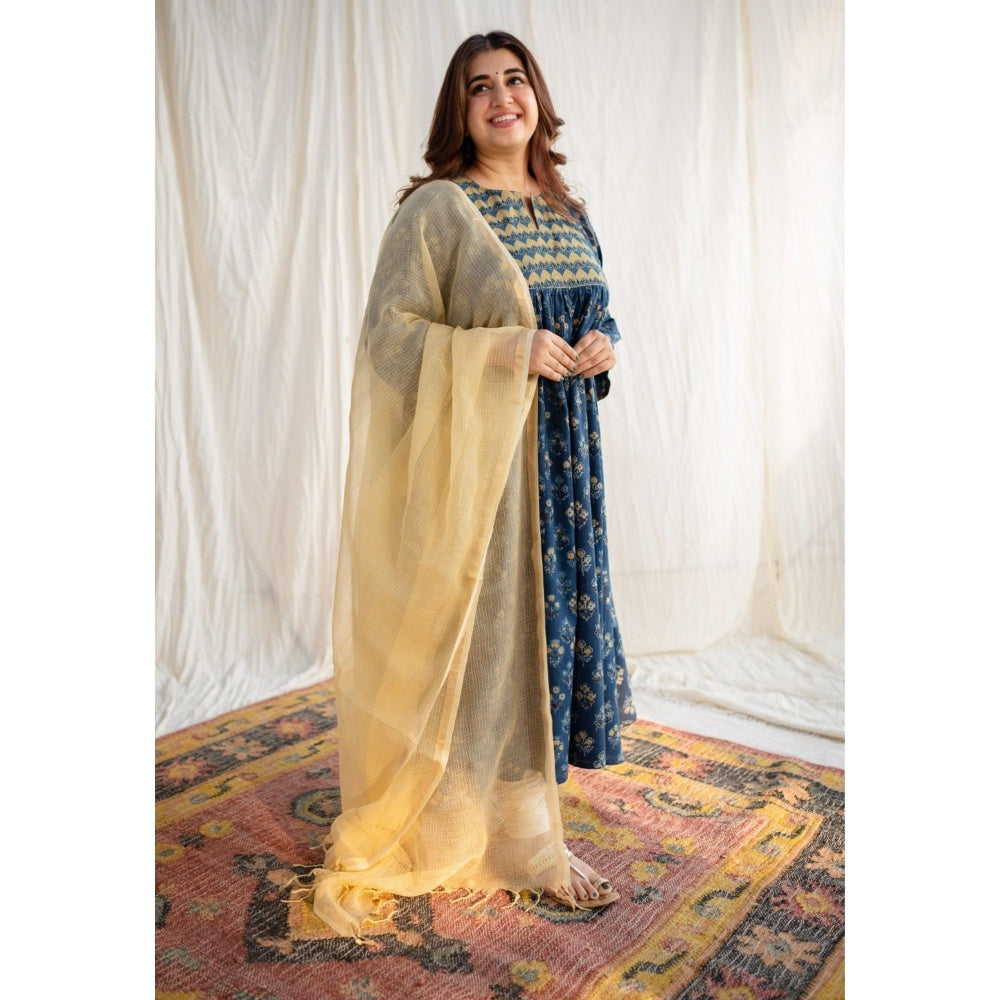 The Indian Ethnic Co. Yellow Kota Doria Cotton Dupatta