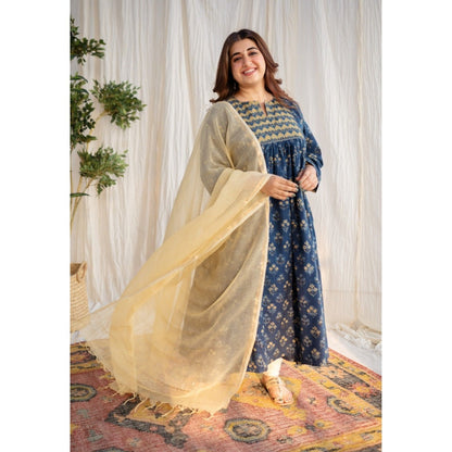 The Indian Ethnic Co. Yellow Kota Doria Cotton Dupatta