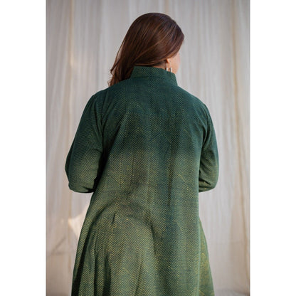 The Indian Ethnic Co. Dark Green Ajrakh Cotton Maxi Dress
