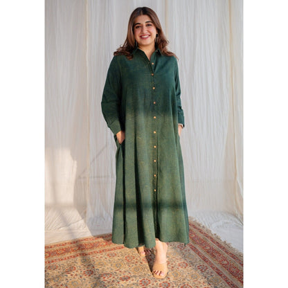 The Indian Ethnic Co. Dark Green Ajrakh Cotton Maxi Dress