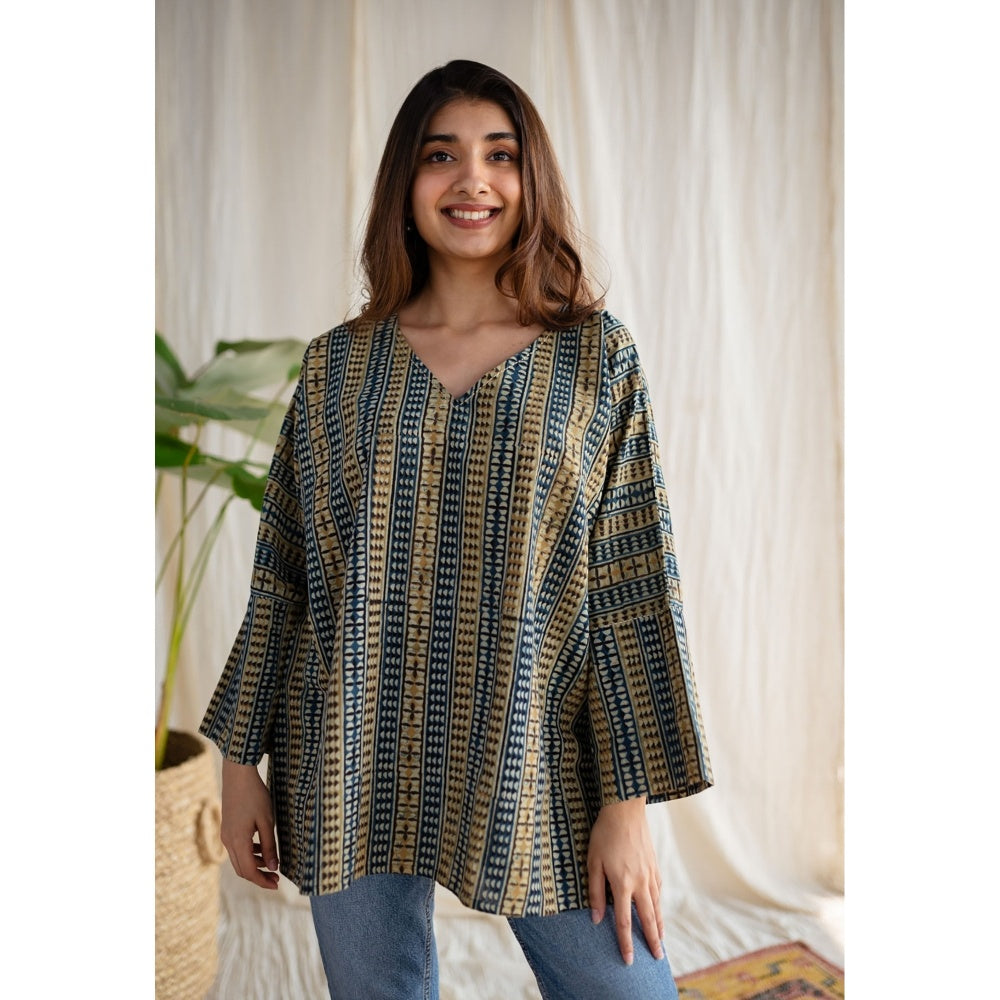 The Indian Ethnic Co. Ajrakh Cotton Hand Embroidered Tunic