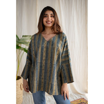 The Indian Ethnic Co. Ajrakh Cotton Hand Embroidered Tunic