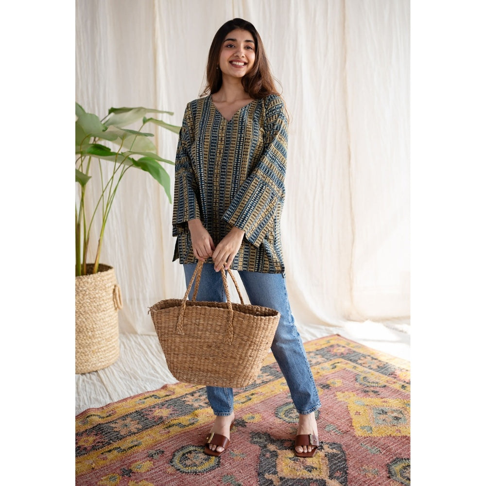 The Indian Ethnic Co. Ajrakh Cotton Hand Embroidered Tunic