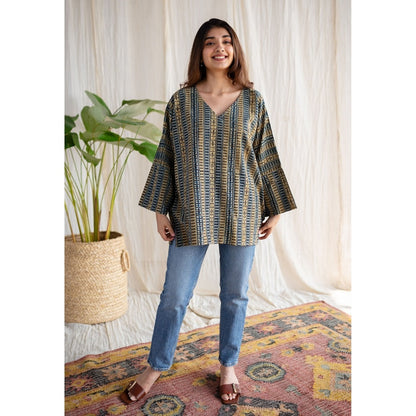 The Indian Ethnic Co. Ajrakh Cotton Hand Embroidered Tunic