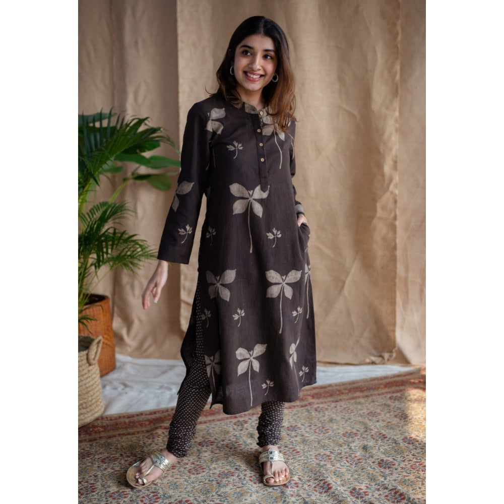 The Indian Ethnic Co. Charcoal Dabu Slub Cotton Kurta