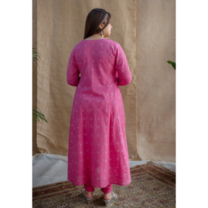 The Indian Ethnic Co. Pink Dabu Slub Cotton Kali Kurta