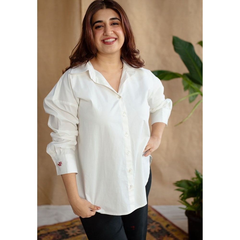 The Indian Ethnic Co. White Poplin Cotton Solid Shirt